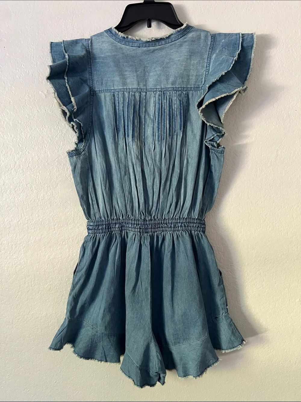 Free People Light Blue Washed Denim Ruffle Romper - Picture 8 of 16
